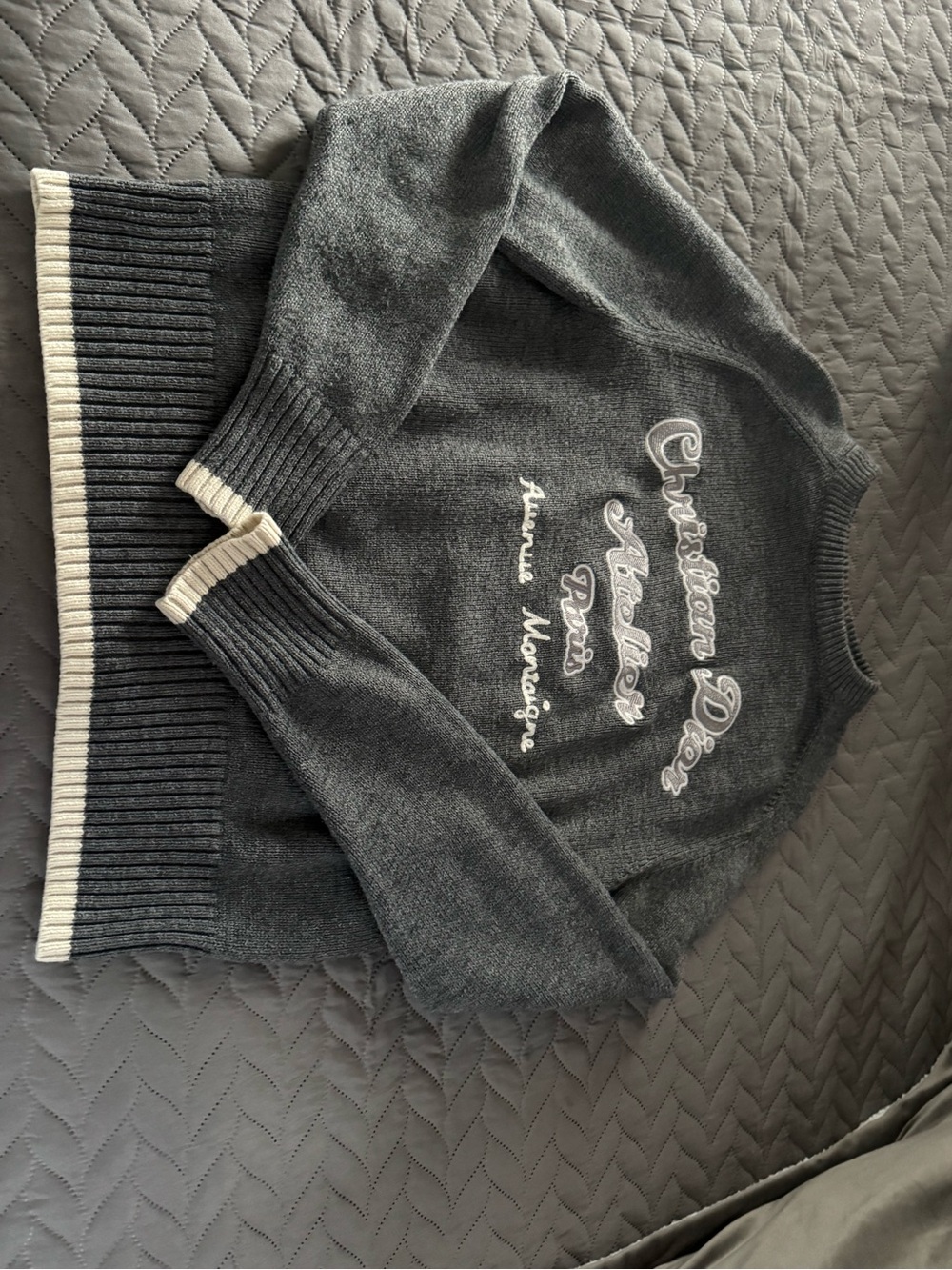 Dior Charcoal Gray Crewneck Sweater with Cream Trim